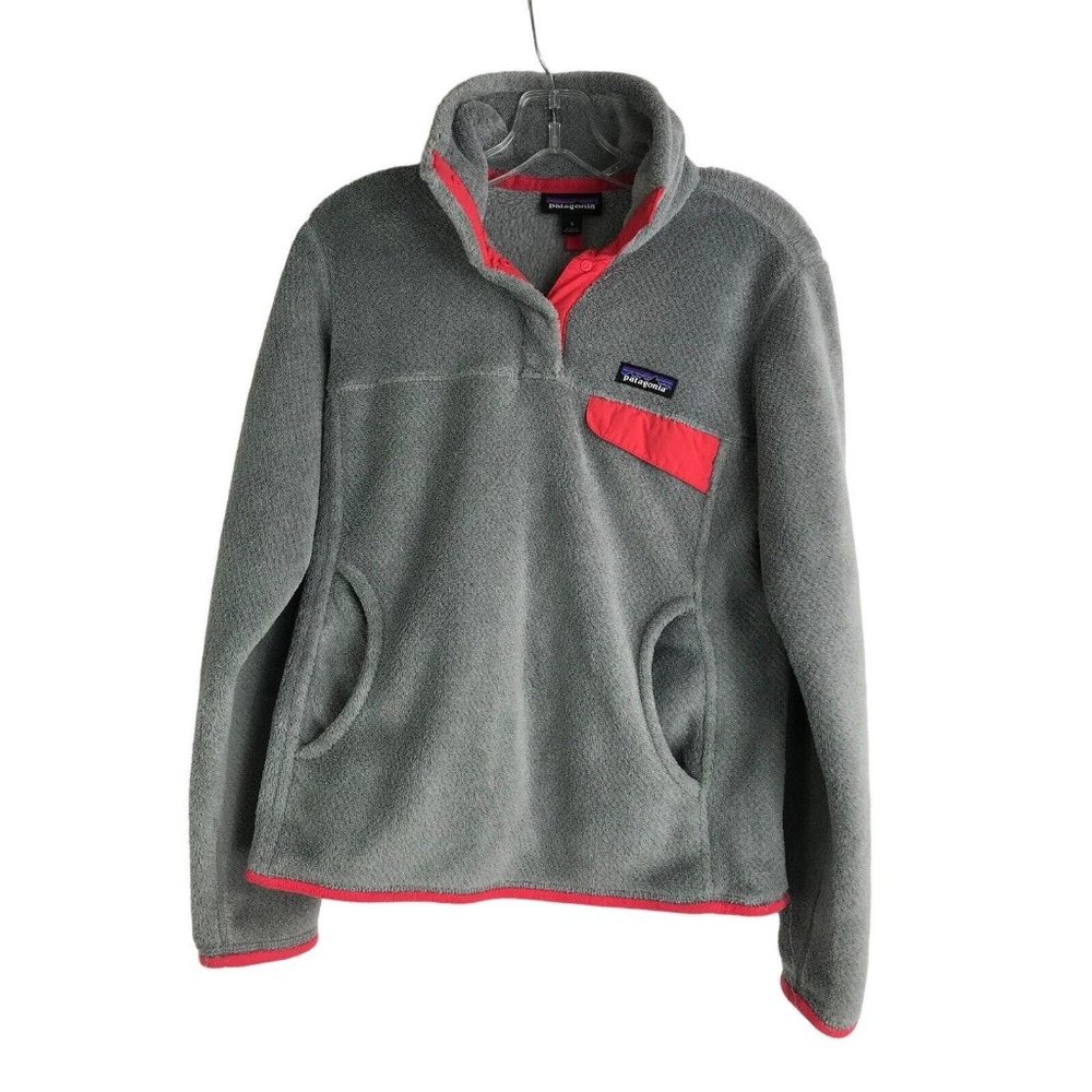 Patagonia Snap T Gray Polartec Fleece Pullover Womens Size Small Kangaroo Pocket